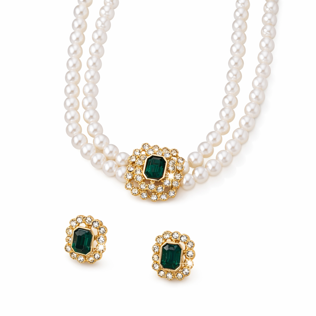 Collana Perle & Smeraldo Elvira