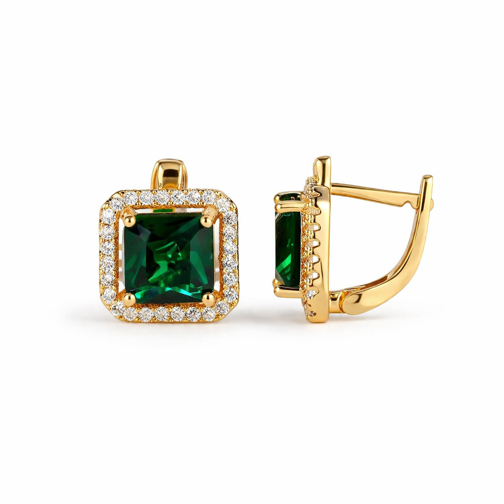 Orecchini in oro con smeraldo e zircon