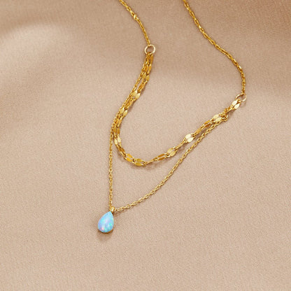 Collana a strati con goccia di opale blu